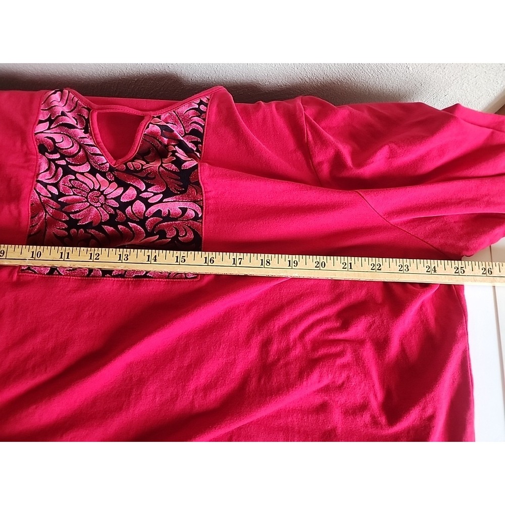 Catherines Red Knit Blouse Burnout Black Velvet Neckline 3/4 Sz 2X 22/24 W Tunic - Picture 10 of 12